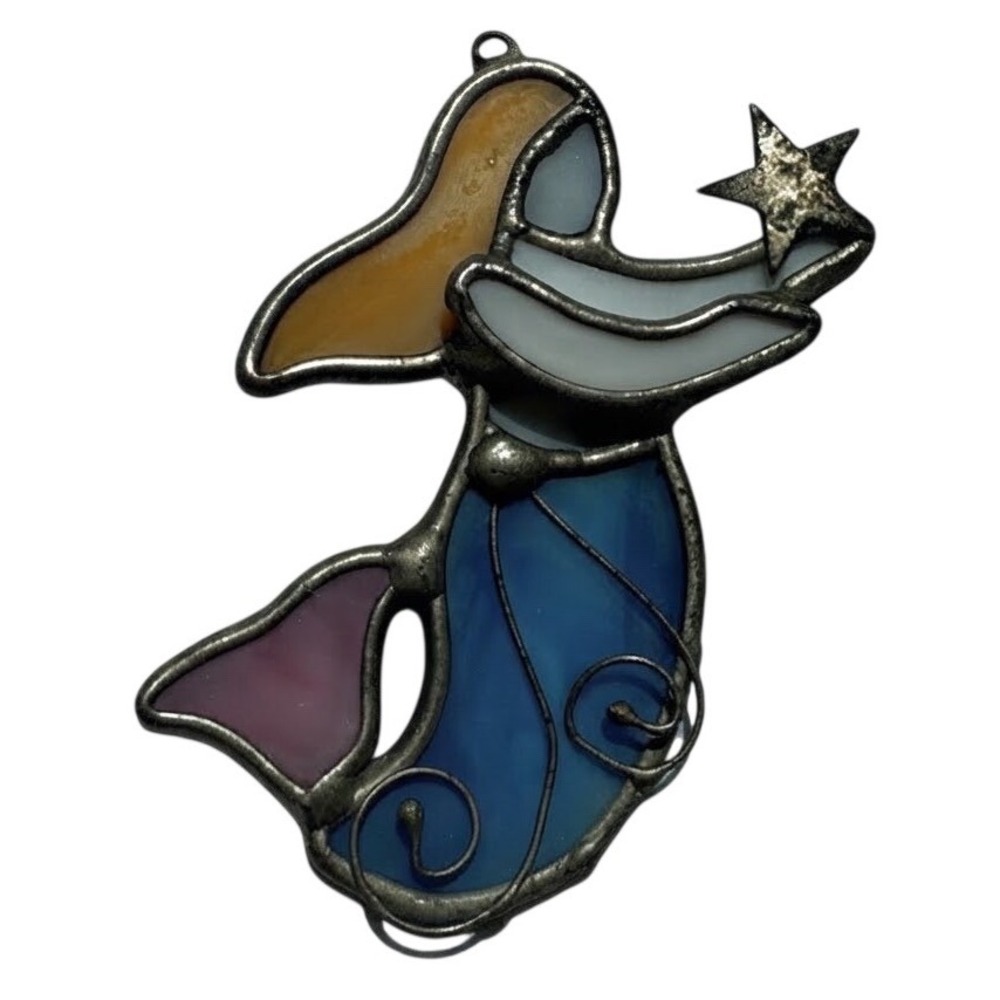 Vintage Stained Glass Mermaid Suncatcher Star Nautical Home Decor Mermaidcore
